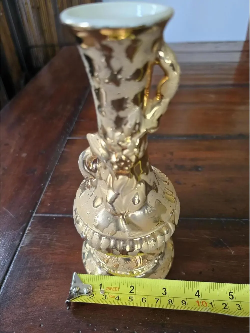 Vintage 24K Weeping Gold Vase | Hollywood Regency Ornate Dual Handle Urn
